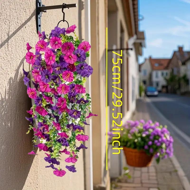2 Stück UV-beständige künstliche Prunkwinde Hängegirlanden – Lebendige violette, rosa und grüne Kunstblumen für die Außengartendekoration, Hochzeiten, Büro 2pcs bunt