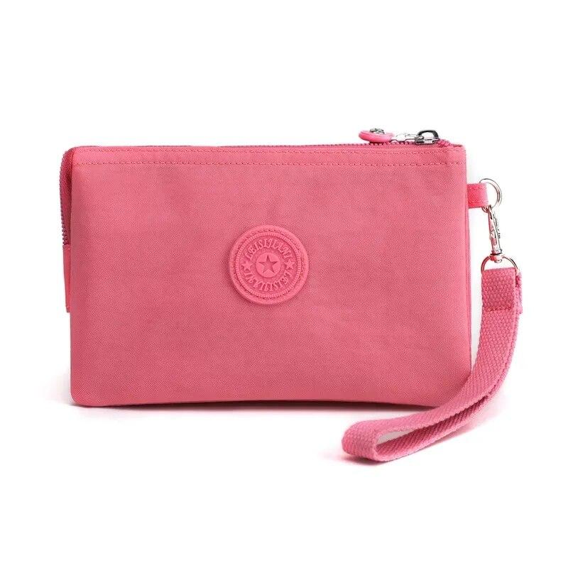 Lässige Nylon-Canvas-Münzen-Geld-Organizer-Taschen für Frauen, mehrschichtige Geldbörse, tragbare Telefon-Kulturartikel, Schlüssel-Aufbewahrung, Handtasche, Handgelenktasche rose rot