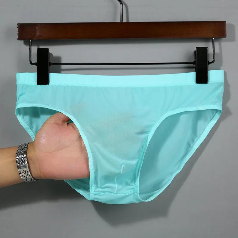 Herren Eis Seide Höschen Nahtlose Unterwäsche Ultradünne Atmungsaktive Boxershorts Männliche Unterhosen 5XL blau
