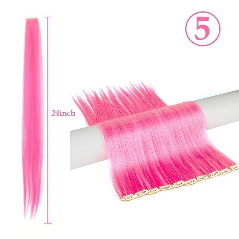 Mehrfarbiges Haarteil, glatte Haarverlängerung, Haarteile, Clip-in-Haarverlängerung, 55 cm 5