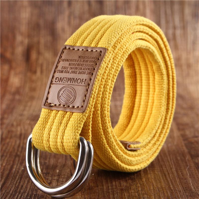 Korean-Style19Color Doppelring Canvas Gürtel Casual Hosen Canvas Gürtel Trendy Double RingDYouth Hosengürtel mit 115cm gelb