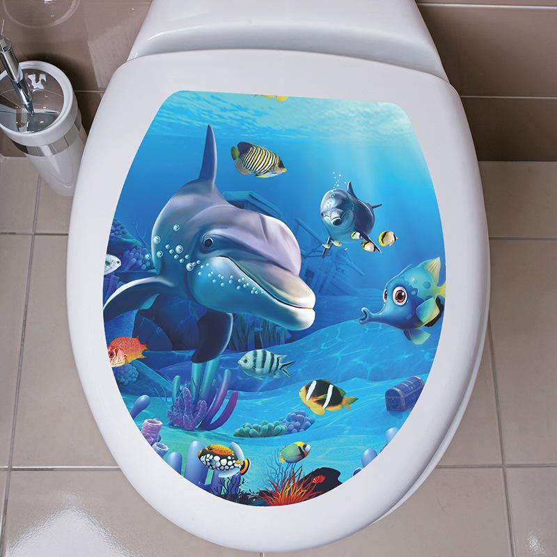 DIY Unterwasser Tier Muster Badezimmer Dekor 3D Toilettensitz Aufkleber PVC Kunst Tapete Abnehmbare Badezimmer Aufkleber Toilettenaufkleber 29*34CM