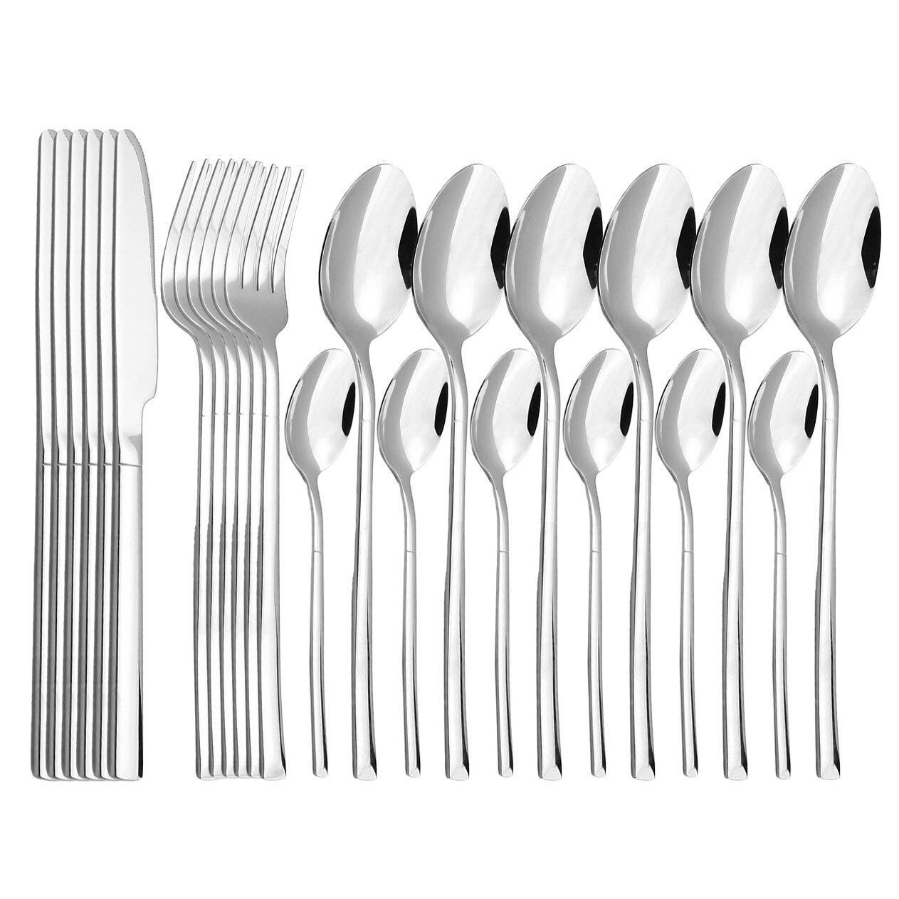 24Pcs Gold Geschirr Set Edelstahl Besteck Messer Gabel Löffel Geschirr KitchenTableware Besteck Set Spülmaschinenfest silber