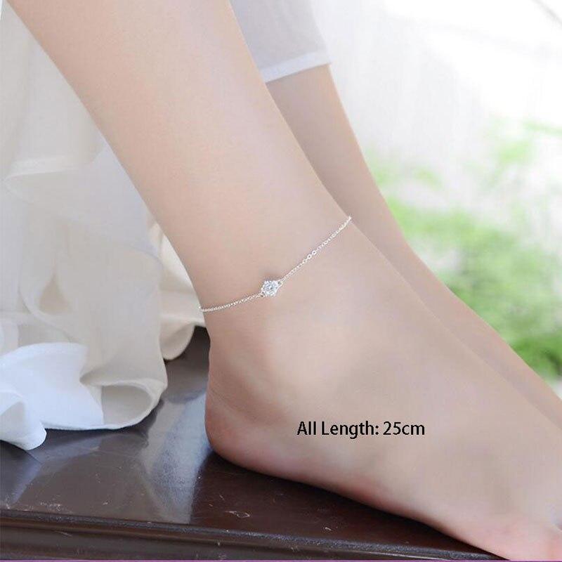 Einfaches 925er Sterlingsilber Fußkettchen Armband für Damen Super glänzendes Zirkon Kettenarmband Schmuck S -B133 white