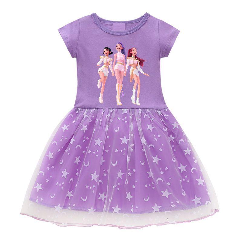 Kindermode Kpop Hexenjagd Gruppenkleid Sommer Mädchen Prinzessinnenkleid 130 violett