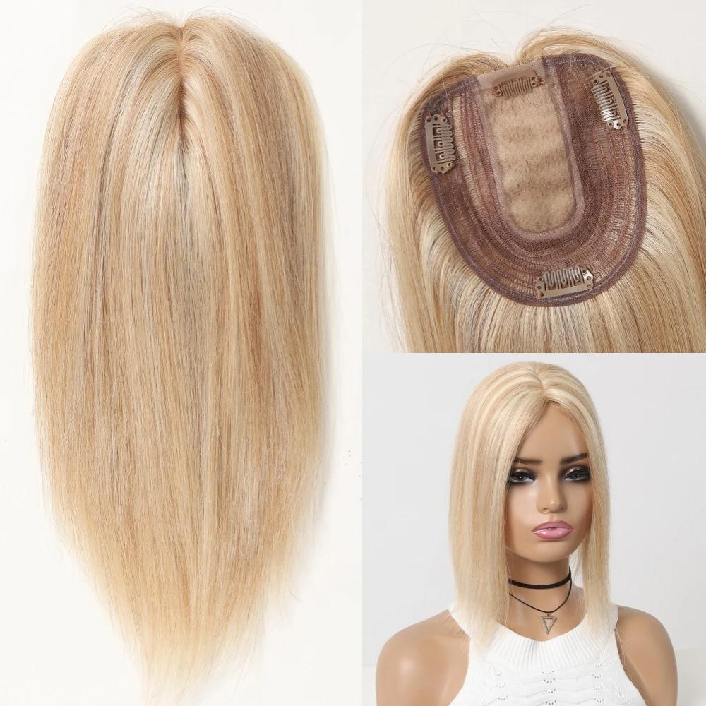 HAIRCUBE Remy-Echthaar-Topper Mittelteil Schwarzbraun Haarteile für Frauen mit dünner werdendem Haar Seidenbasis Clip-in-Haarverlängerung 12 Zoll white