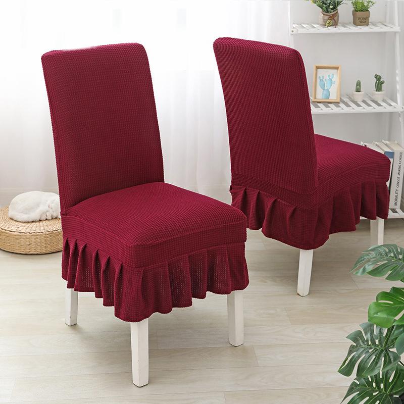 Weicher Polarfleece-Stoff-Rock-Stuhlbezug, elastische Stuhlhussen, Esszimmer-Stuhlhussen wein rot