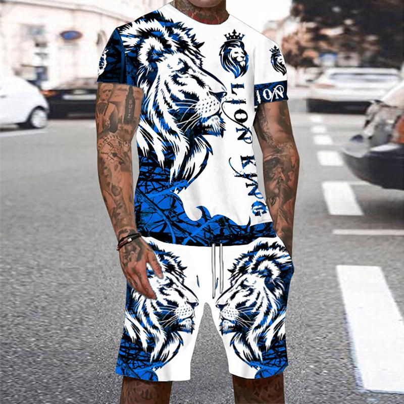 Sommer Herren O-Ausschnitt Kurzarm Shorts Set 3D Tiger Bedrucktes Casual T-Shirt Cooles personalisiertes Streetwear Set Herren Sportbekleidung 3XL