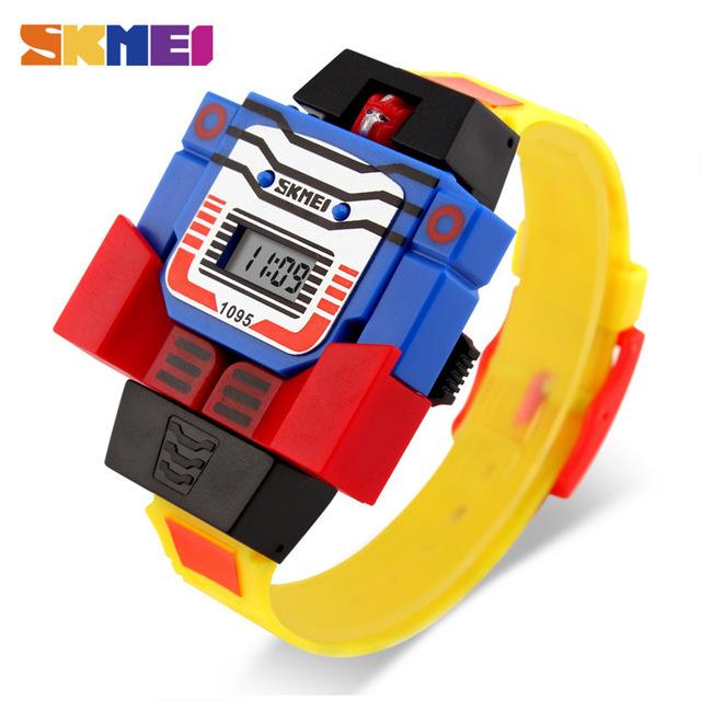 SKMEI 1095 LED-Digitaluhren, modische Kinder-Kreativ-Cartoon-Roboter, PU-Armband, lässige Armbanduhren gelb