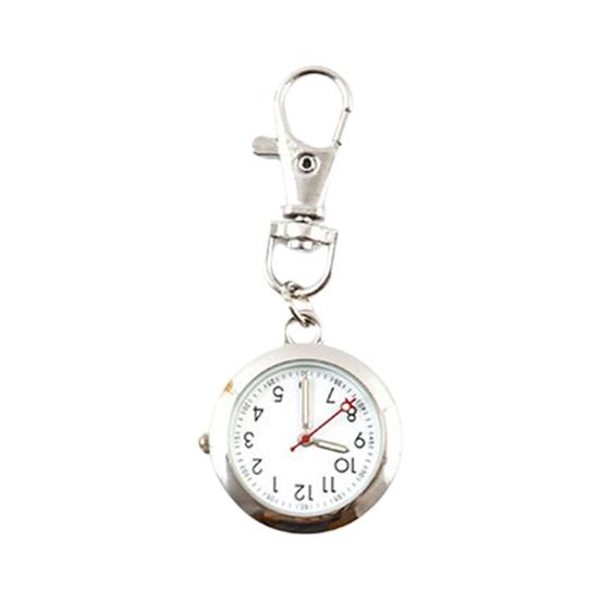 Schlüsselanhänger-Uhr, großer Bildschirm, breite Anwendung, kompakte Größe, im Dunkeln leuchtende Quarzuhr, Schlüsselanhänger-Taschenuhr für die Schule silber