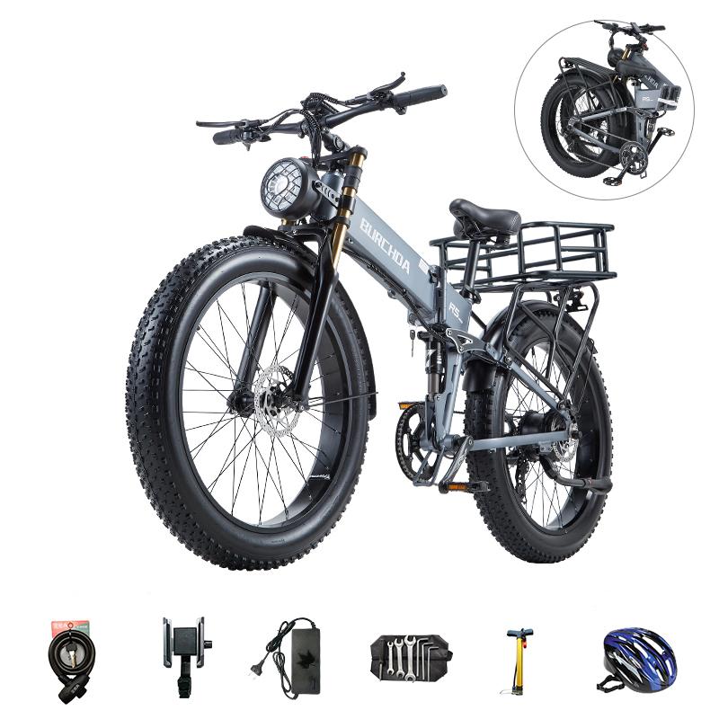 BURCHDA R5Pro Elektrisches Fahrrad für Erwachsene 1500W, 48V20Ah Akku, 26-Zoll Fat Tire Elektrisches Mountainbike, Faltbares City Elektrisches Mountainbike 26*4.0 inches grau