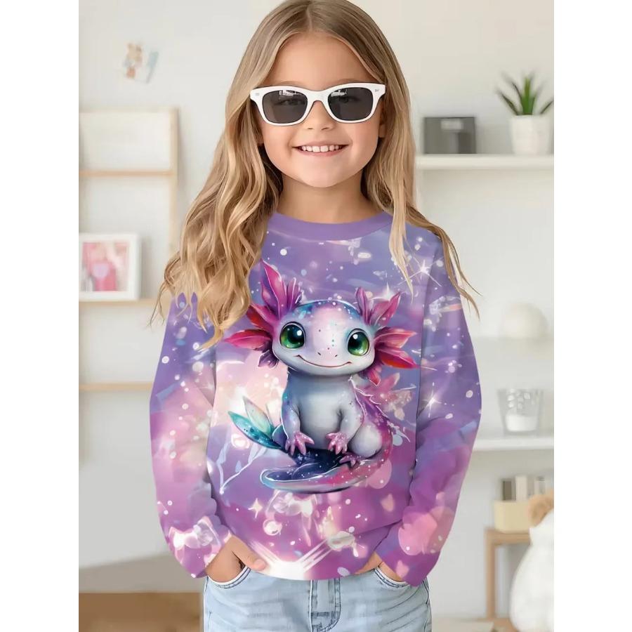 Axolotl Kinderkleidung Kawaii Cartoon 3D Druck Junge Langarmshirt Lässig Locker Kinder Oberteil Mode Rundhals Kinder T-Shirt 140 brown