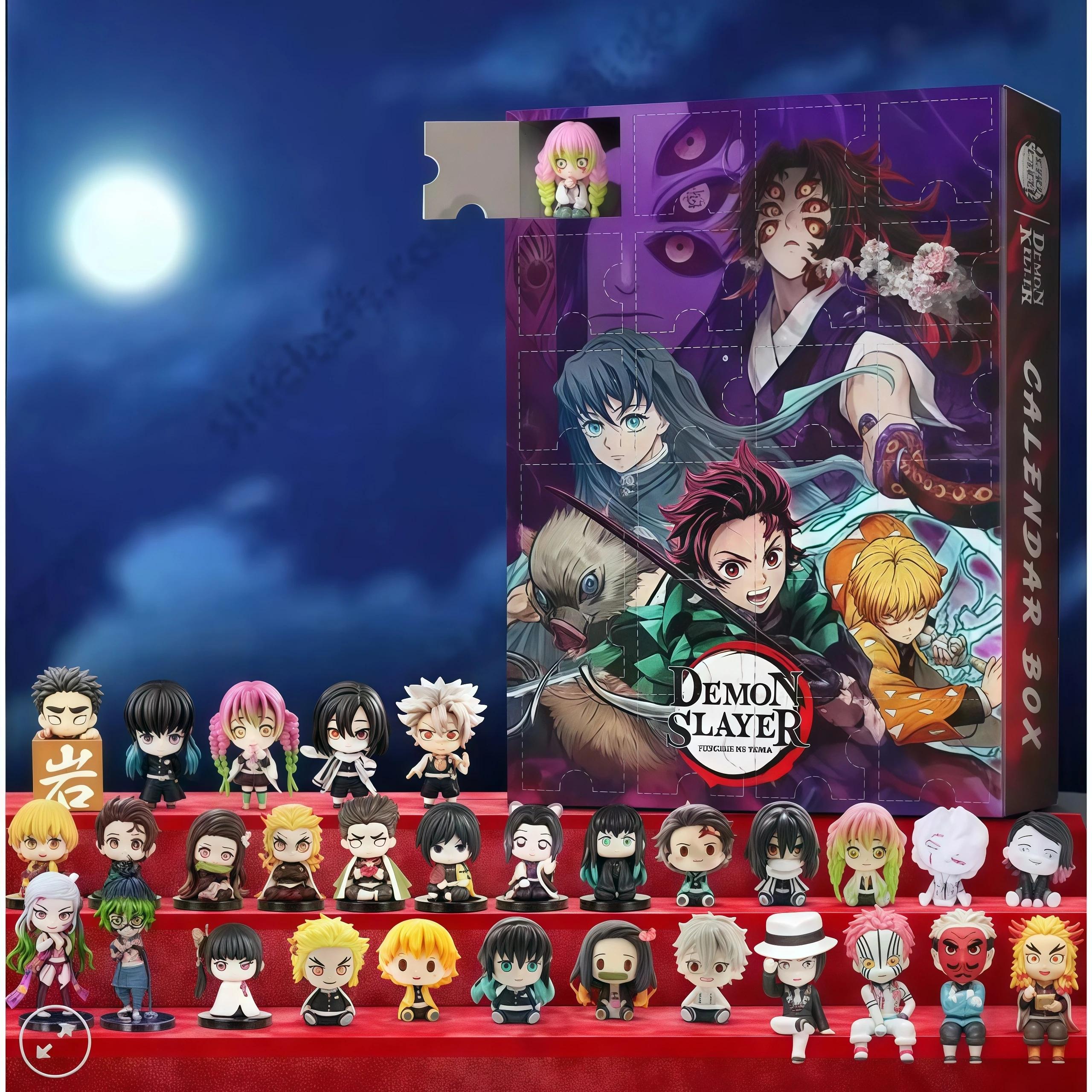 24 Stück Demon Slayers Anime Adventskalender 2025 Weihnachts-Countdown 24-Tage Überraschungsbox 2D Acrylfigur Spielzeug Geschenk für Kinder