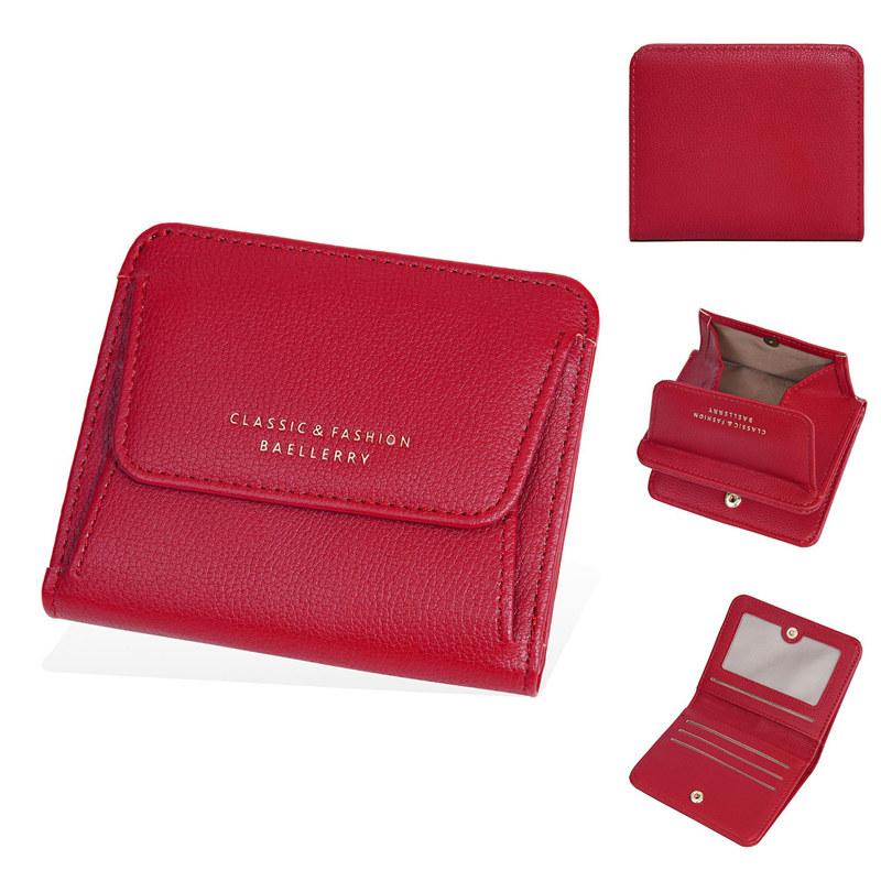 Baellerry Damen Kurze Geldbörsen mit Schnappverschluss Münzfach Damen Mode Mini-Geldbörse Geldbeutel 11cm*9cm*2cm rot