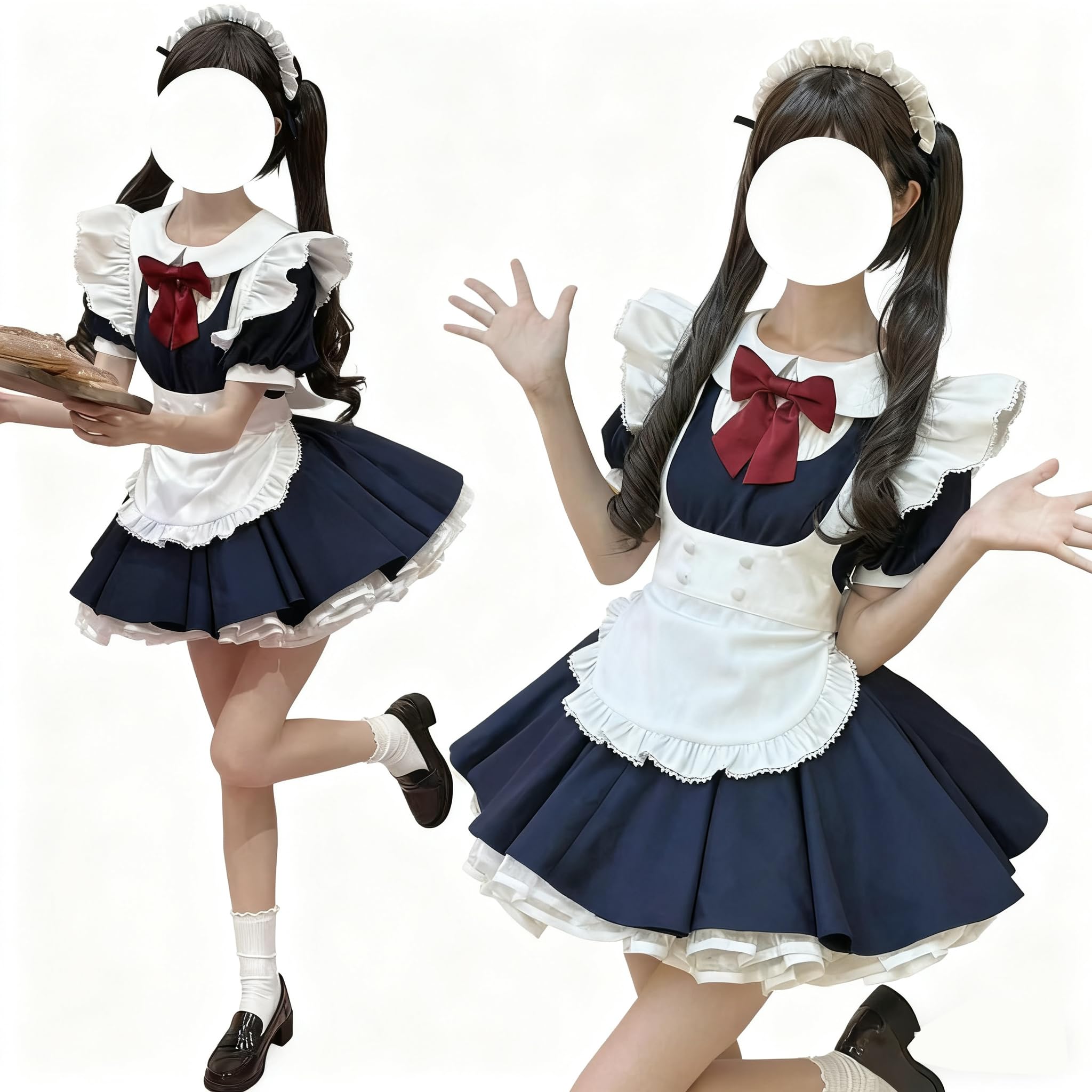 AOTYP Dienstmädchen Kostüm mit Süßem Lolita Alice Idol Gothic Dienstmädchen Café Größe 3XL Strumpfhosen, Uniform, Anime, Kleid, Spitze, Kostüm, Lolita, Damen, Kostüm, Marineblau,