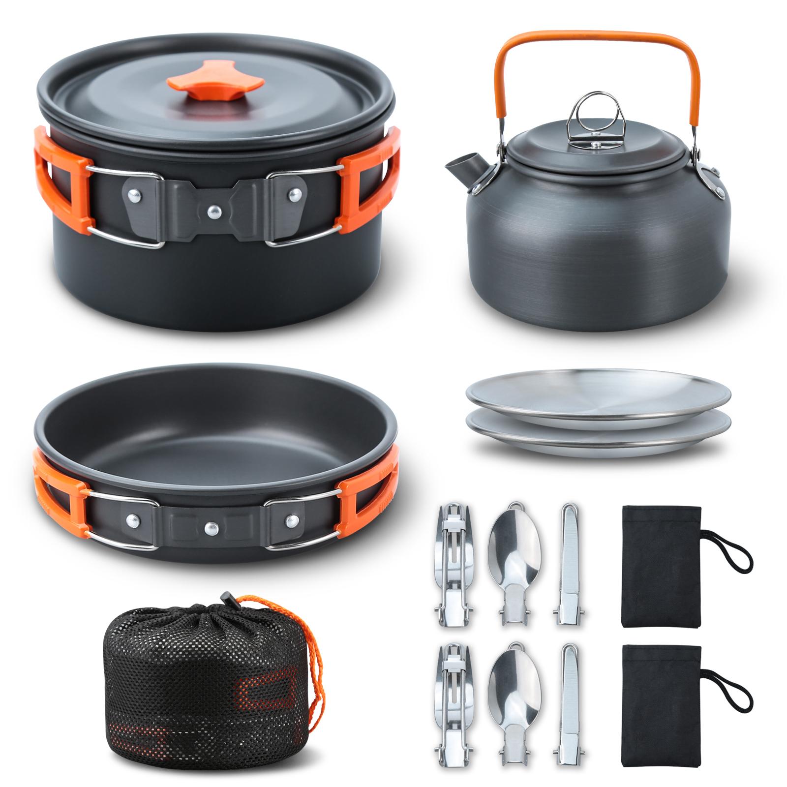Camping Kochset Camping Kochgeschirr Set 16tlg Camping Topf Pfanne Set Nesting Camp Kochset orange