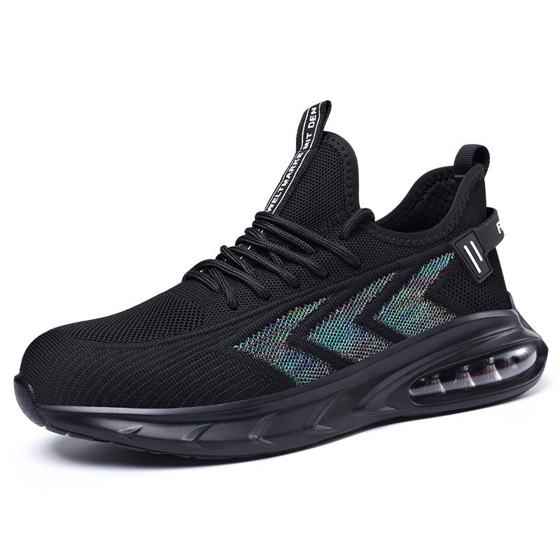 Mode Herren Arbeitsschuhe Mesh Atmungsaktive Sicherheitsschuhe Männer Stahlkappe Arbeitsschuhe Industrielle Anti-Smashing Sicherheitsarbeitsstiefel Mann 42 schwarz