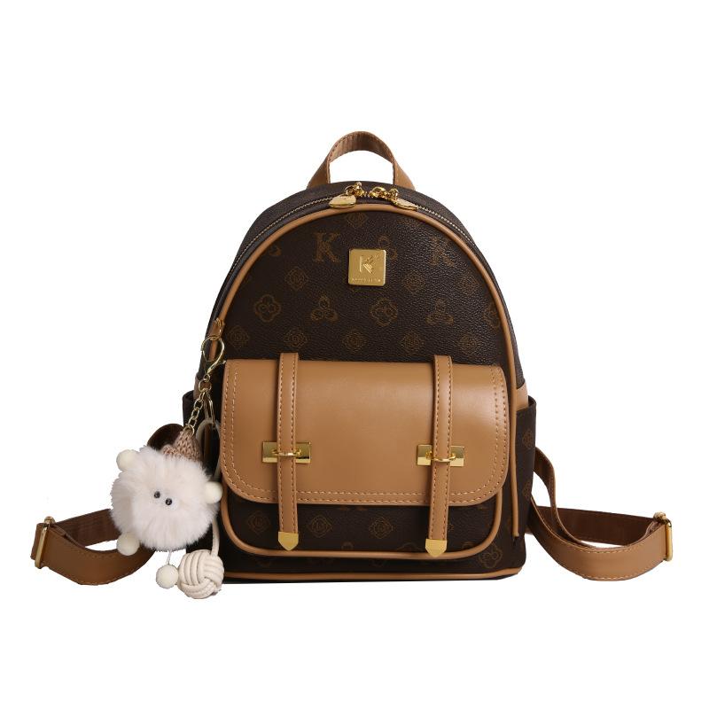 Europäische und Amerikanische Mode Rucksack mit Großer Kapazität Damen Neu Beliebt Reise Rucksack Lässig Student Pendeln Kleiner Rucksack Without pendant braun