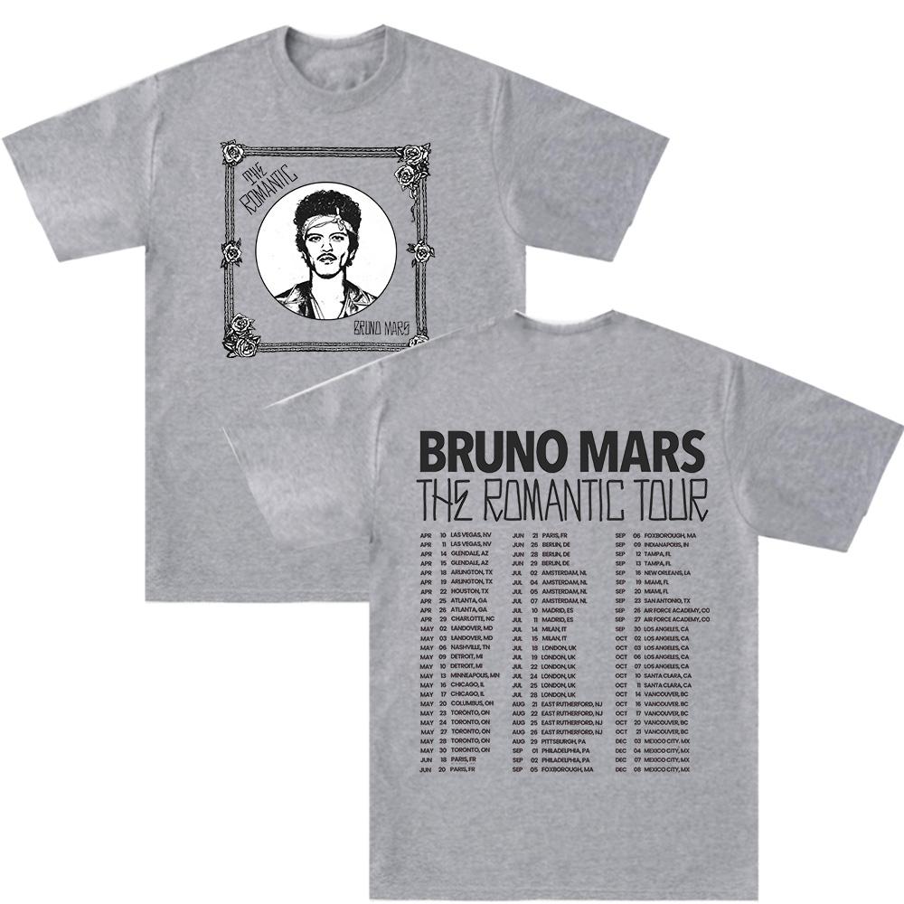 Das Romantische Tour T-Shirt Bruno Mars Neue Datum Tour 2026 T-Shirts Y2K Ästhetik Streetwear Mode Unisex Bequeme Baumwoll Oberteile L grau