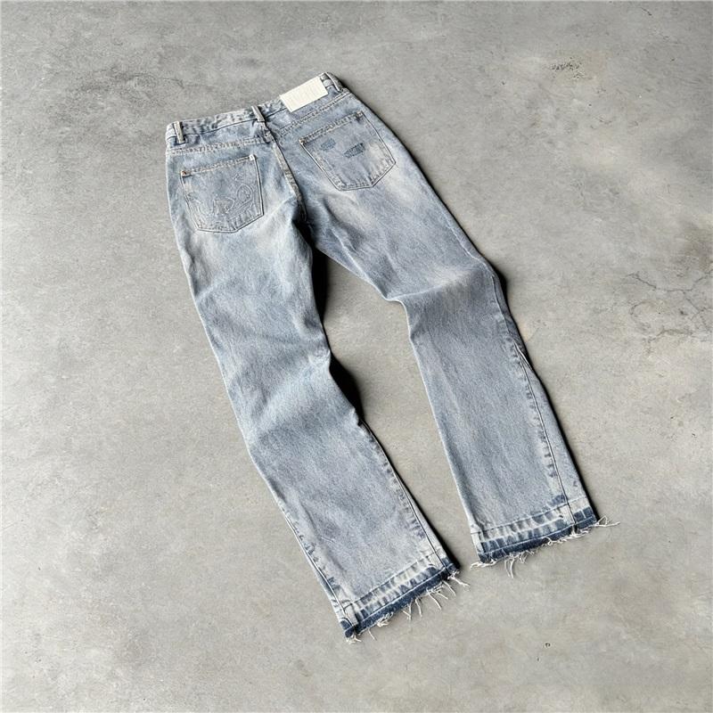 Y2K Vintage Slim Fit Jeans, trendige gewaschene Herren- und Damen-Jeans im Harajuku-Hip-Hop-Stil mit geradem Bein und Gothic-Fransen, lässige Micro-Flared-Jeans XL himmelblaue