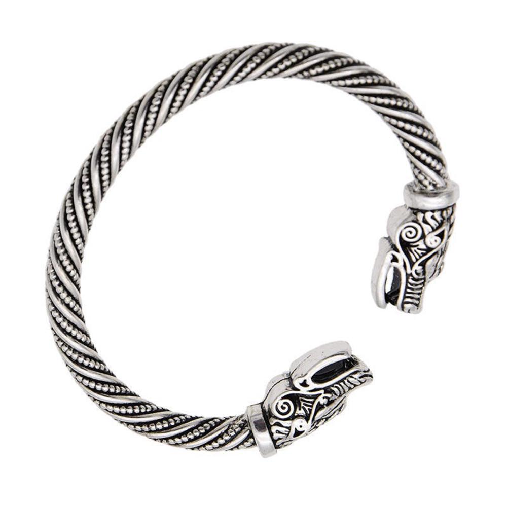 Wolfskopf-Armband, Schmuckzubehör, Wikinger-Armband, Herren-Armband, Manschettenarmbänder, Geschenk silver