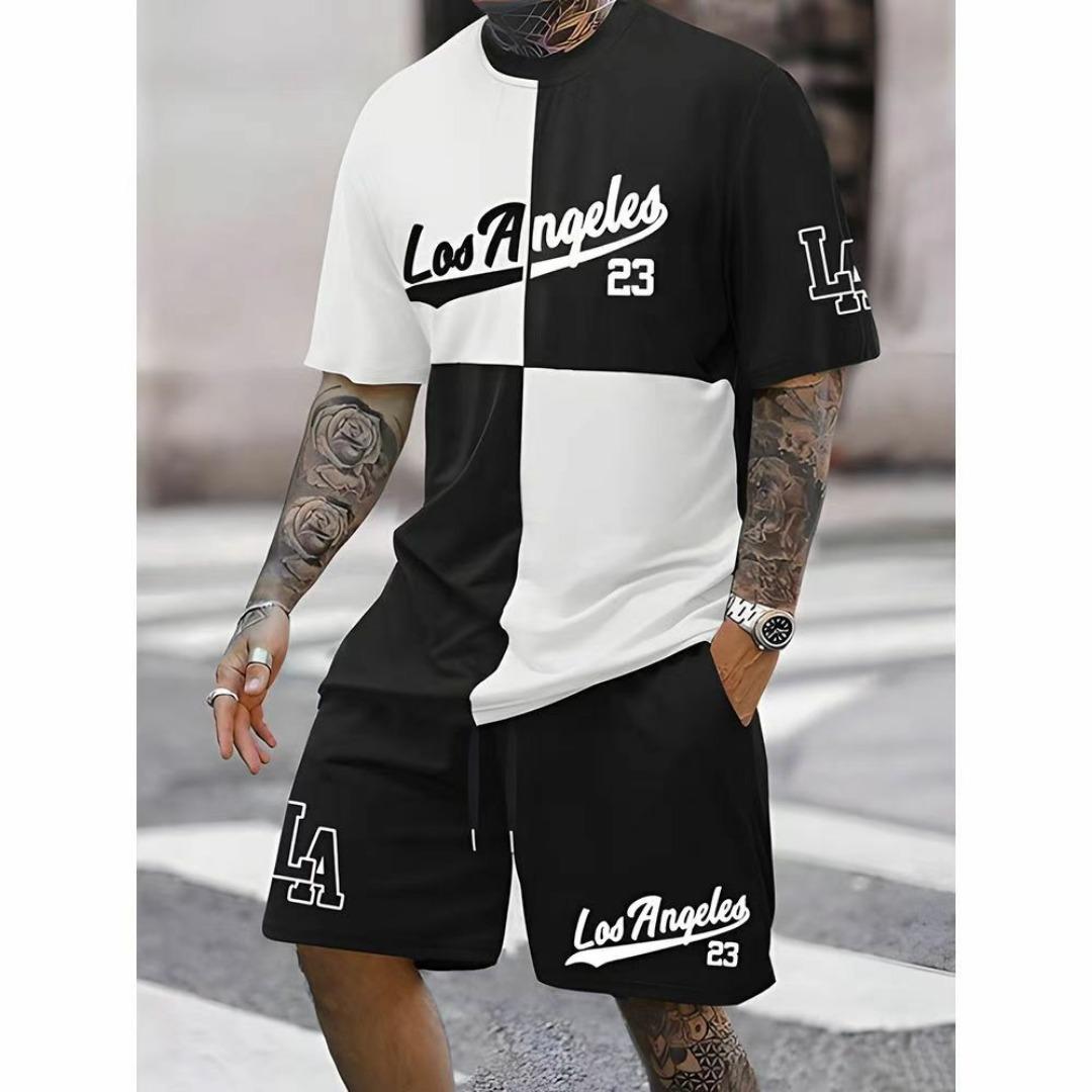 Einfacher Neuer Sommer Herren Buchstaben 3D-Druck Anzug Kurzarm Shorts Einfache Passform T-Shirt Mit Den Gleichen Bedruckten Shorts Zweiteilige Sets M