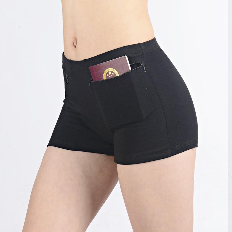 Frauen Baumwolle Höschen Hohe Taille Slips Taschen Reißverschluss Unterwäsche Plus Größe Unterhosen Einfache Ältere Weibliche Sicherheit Shorts Hosen Hosen-shorts Bikinis L schwarz