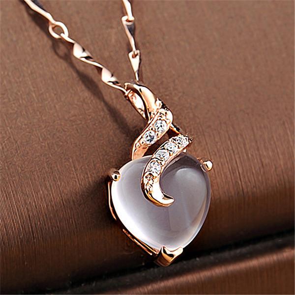 Neue Ankunft Herz Opal Halsketten & Anhänger Rose Gold Farbe Kette Weiß Kristall Halskette Bijoux Femme Geschenk Für Freunde rose gold