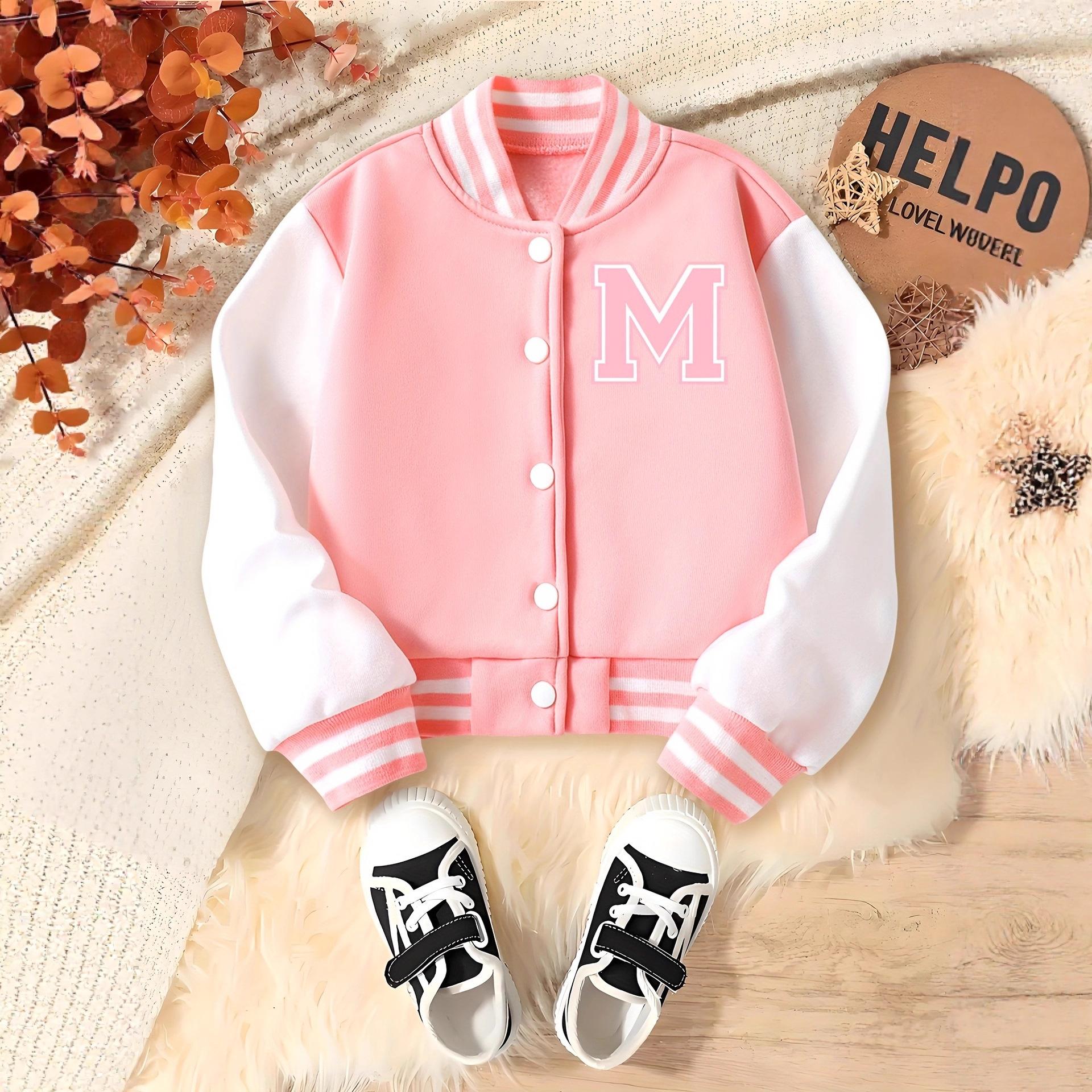 Lässige Sportbekleidung für Mädchen mit dem Buchstaben  M  Jacke, Geeignet für Frühling und Herbst, Modisches Kinder-Sport-Baseball-Outfit 7-8Y rosa