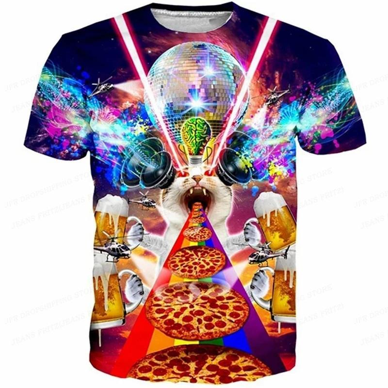 3D Gedrucktes Lustiges Katzen T-Shirt für Männer Tierfutter Muster T-Shirts Street Oversize Kurzarm Locker O-Ausschnitt Oberteile L