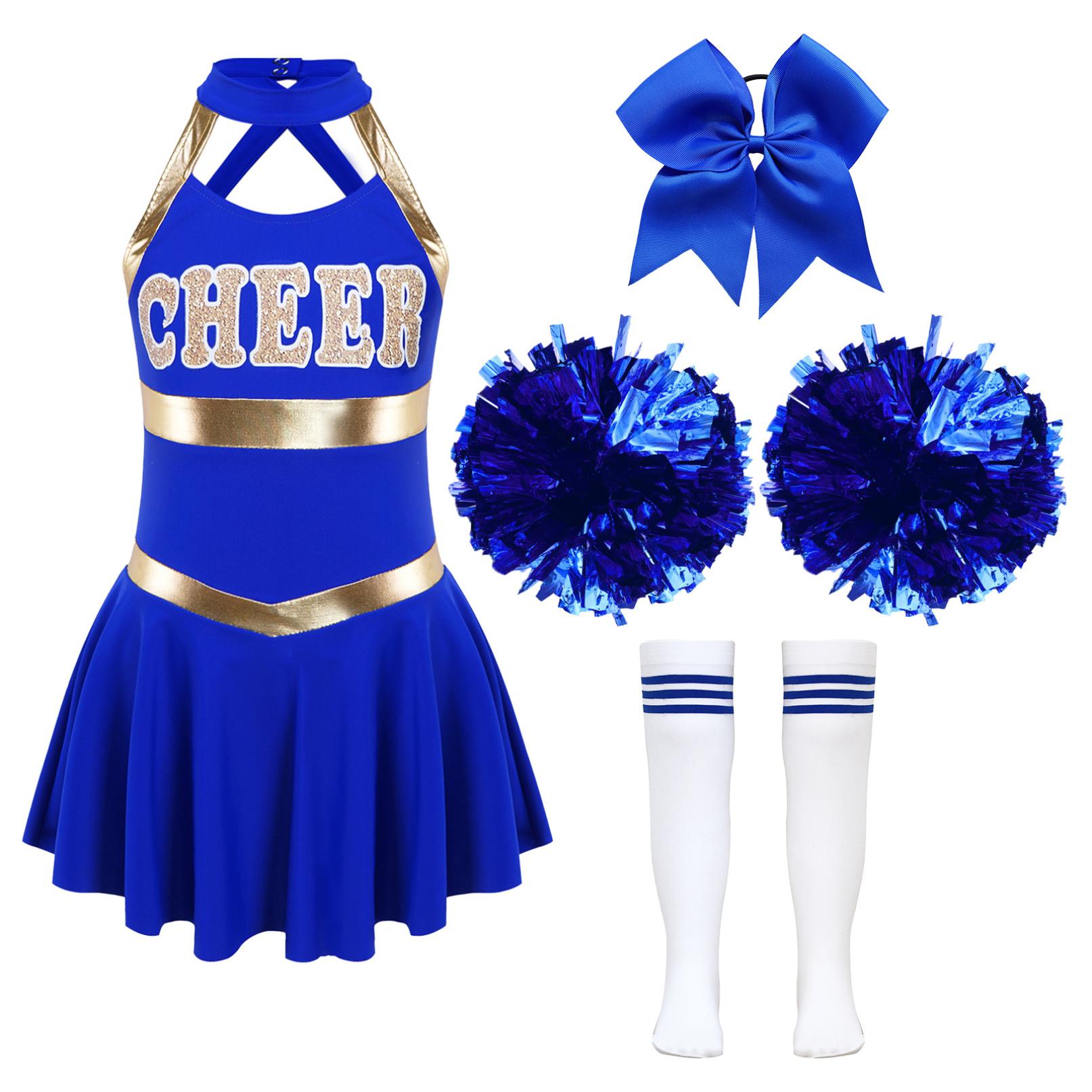 Mädchen Cheer Leader Halloween Performance Uniform Kostüm High School Ärmelloses Kleid Cheerleading Outfit 7-8 Years blau