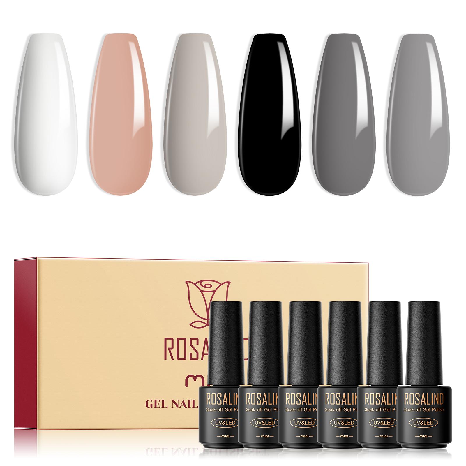 ROSALIND Gel-Nagellack-Set, 6 Stück, Nagelkunst-Maniküre-Set, semi-permanenter Gel-Lack, Hybrid-Soak-Off-UV-Lampe, DIY-Nagel-Gel-Nagellack-Set