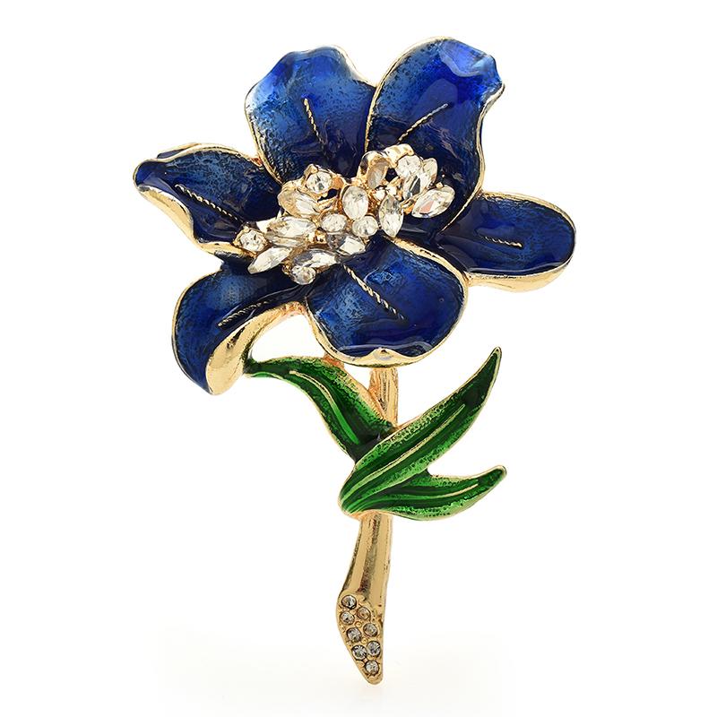 Wuli&baby Schöne Große Blumen Broschen Für Frauen Unisex 3-farbig Emaille Strass Charmante Blumen Party Büro Brosche Anstecknadel Geschenk blue