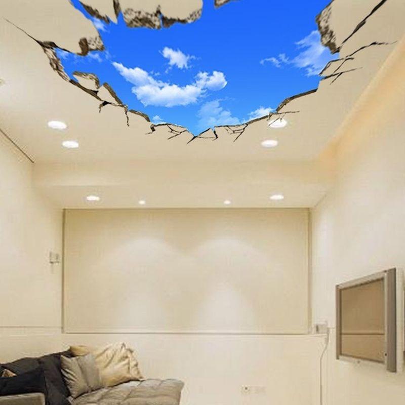 3D große Hotel-Lobby-Decken-Wandbild-Tapete, Schlafzimmer-Wohnzimmer-Deckenmalerei, Dächer, weiße Wolken im blauen Himmel, Tapeten blau