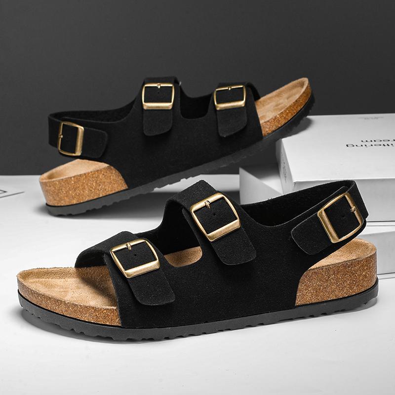 Mode Herren Bequeme Luxus-Sandalen Mode Lässig Outdoor Strand Hausschuhe Atmungsaktive Badeschuhe Leder Herren Sandalen Sommerschuhe 39 schwarz