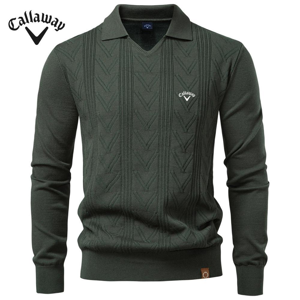 Callaway 2025 Herbst und Winter Neuer Stickerei Herren Jacquard Pullover Herren Pullover Einfarbig V-Ausschnitt Strickpullover Herren XXL
