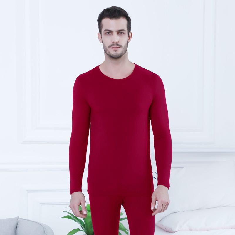 1 Set (Hemd + Hose) Sexy nahtlose Stretch-Thermo-Unterwäsche-Sets für Paare, Unisex, dünn, schlank, lange Unterhosen XL wein rot