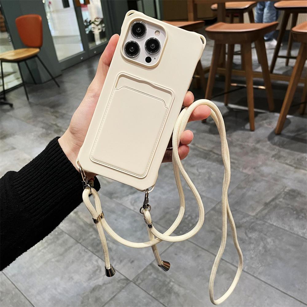 Crossbody Wallet Card Slot Flüssigsilikonhülle für iPhone 15 14 13 12 11 Pro Max 15 14 Plus XS Max XR X 6 6s 7 8 Plus Lanyard Rope Soft Cover iPhone 14 Pro Max weiß
