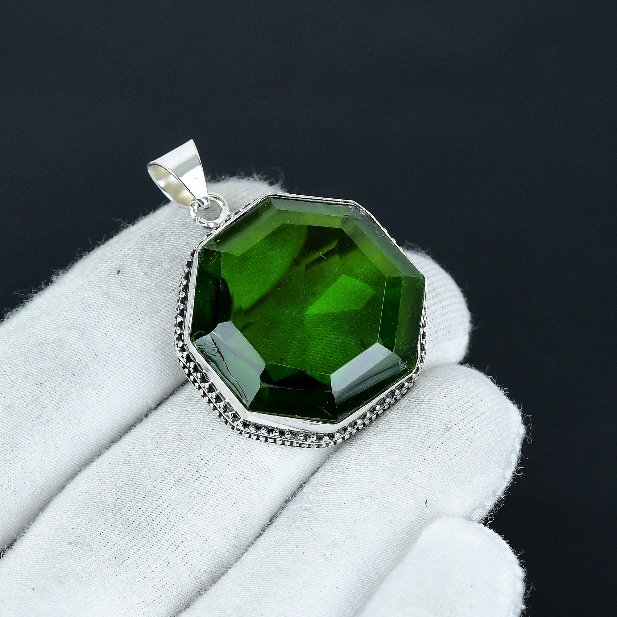 Grüner Turmalin Anhänger, 925 Sterling Silber Anhänger, Achteckiger Handgefertigter Anhänger, Antiker Anhänger, Edelstein, Grüner Anhänger, Geschenk für Mama 2.16 ' grün