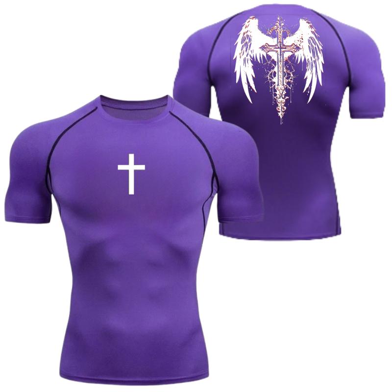 Eng anliegende schnelltrocknende Kompressions-T-Shirts für Outdoor-Fitness-Sport, atmungsaktiv, leicht, für Laufen, Fitness, Sport usw. L violett
