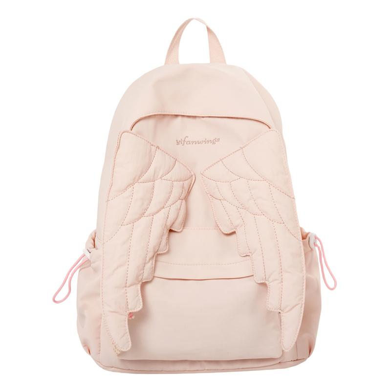 Süßer Rucksack mit Engelsflügeln für Damen, Modische Schultasche mit gestepptem Design, Weiche Pastellfarbe, Für den täglichen Gebrauch rosa