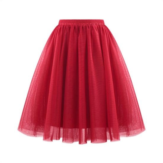 Damen Retro Ballettrock Elastischer Hoher Taille 3-Lagen Tüll Petticoat Tanzrock Karneval M wein rot