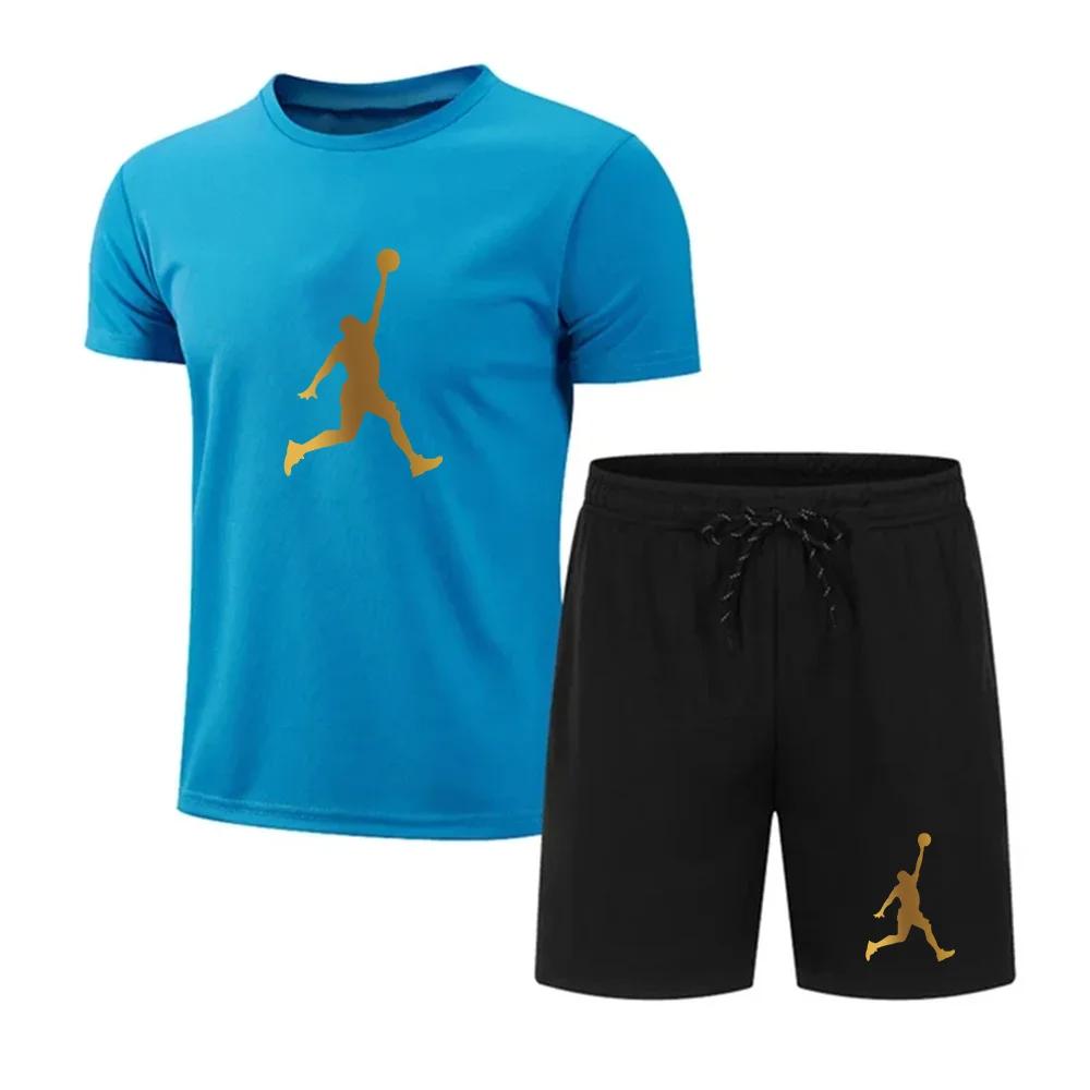 Sommermode bedrucktes Herren-Shorts-Set Schnelltrocknendes, atmungsaktives Sport-Set Kurzarm-T-Shirt-Set Herren-Jogging-Set XL