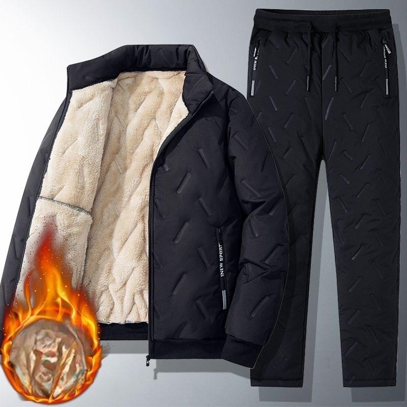 Herren Winter Trainingsanzug Parka Jacke Sets Dicke Warme Lamm Wolle Fleece Gefüttert 2 Stück Set Jacke + Hose Sportswear Trainingsanzüge XXXXXL