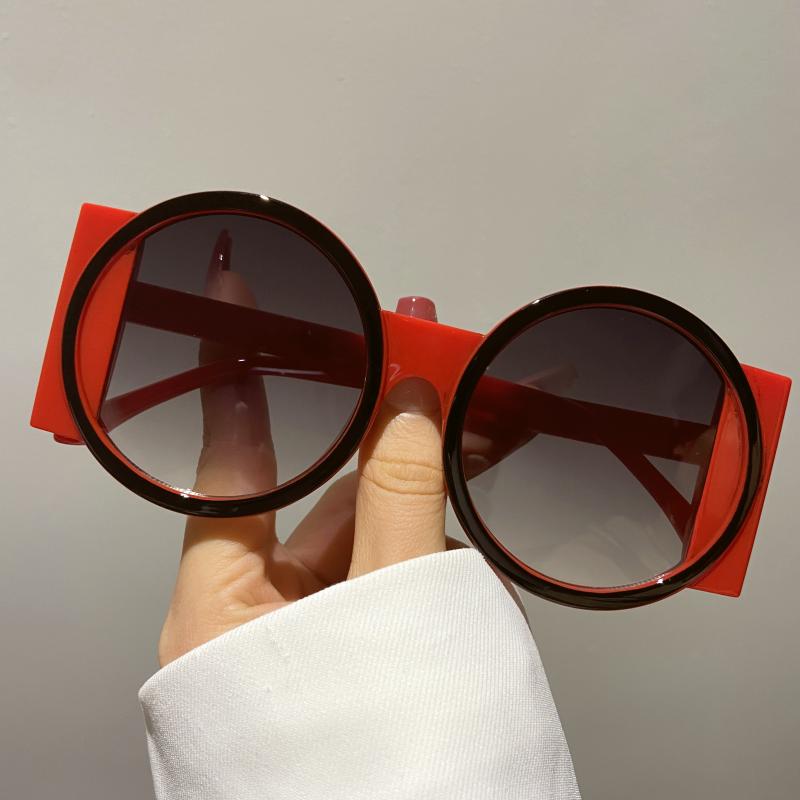 Runde Sonnenbrille mit zweifarbigen Gläsern für Damen und Herren, modische Retro-Trend-Sonnenbrille, für Reisen, Straßenfotos, Urlaubspartys und Strand rot