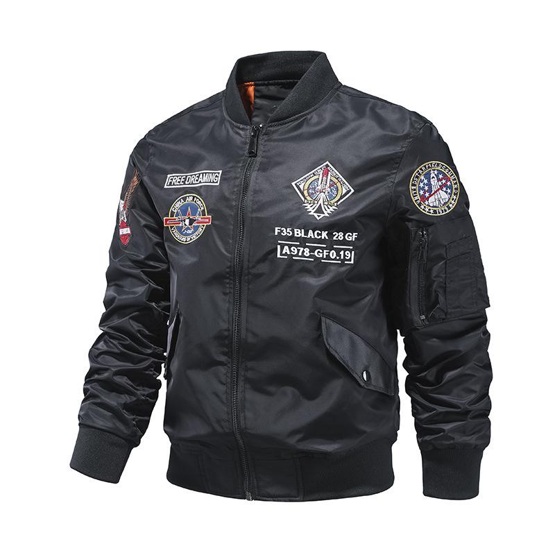 Jacke Herren Modischer Fliegeranzug Bestickte Arbeitsjacke Herren Air Force Jacke 4XL schwarz