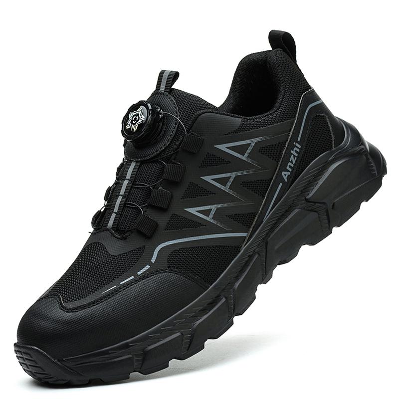 Drehknopf Sicherheitsschuhe Herren Stahlkappe Sneaker Atmungsaktive Arbeitsschuhe Schutz Leicht Rutschfest Schwarz Arbeits-Sneaker 45 schwarz