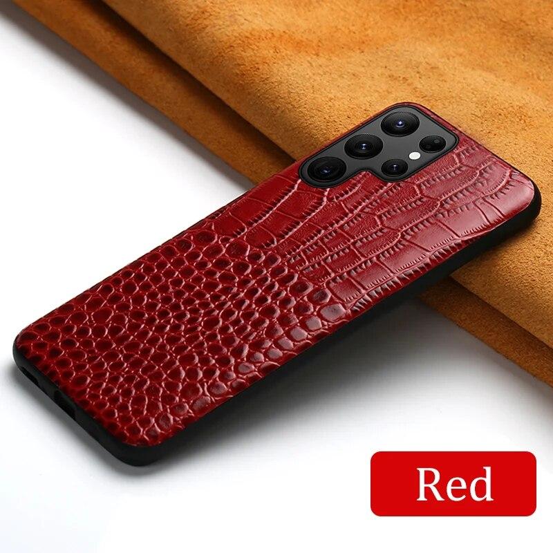 Handyhülle aus echtem Leder für Samsung Galaxy S24 S23 S22 Ultra S21 S20 FE S9 S10 Plus Note 20 10 A51 A52 A53 A54 5G A34 A14, stoßfeste Abdeckung For Galaxy S10 (4G) rot