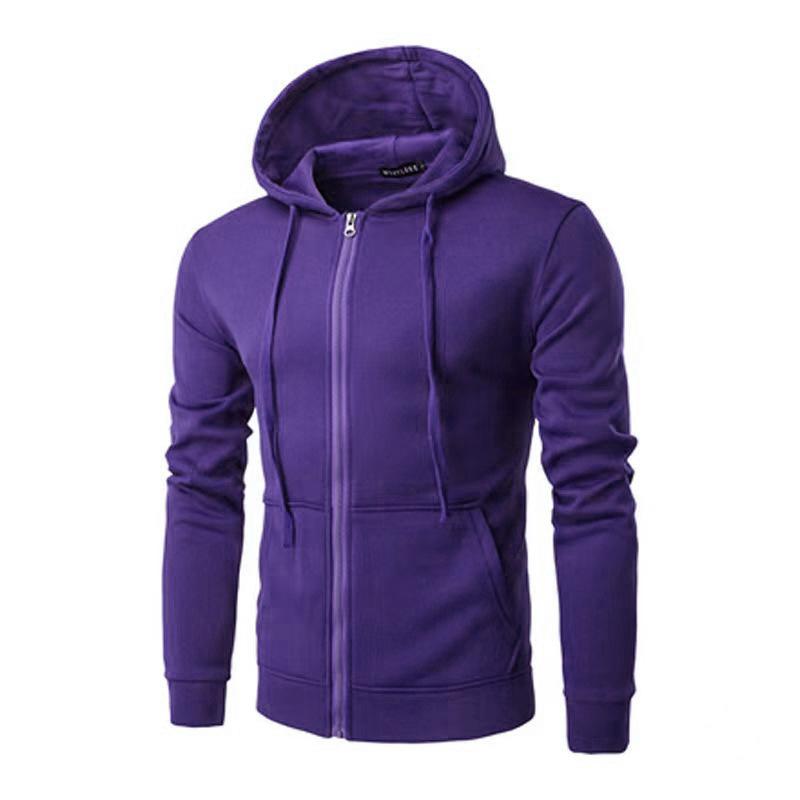 Herren Fleece Zip Down Hoodies Jacken Männer Einfarbig Langarm Mit Kapuze Strickjacke Mantel Lässige Sweatshirt Kleidung XL violett