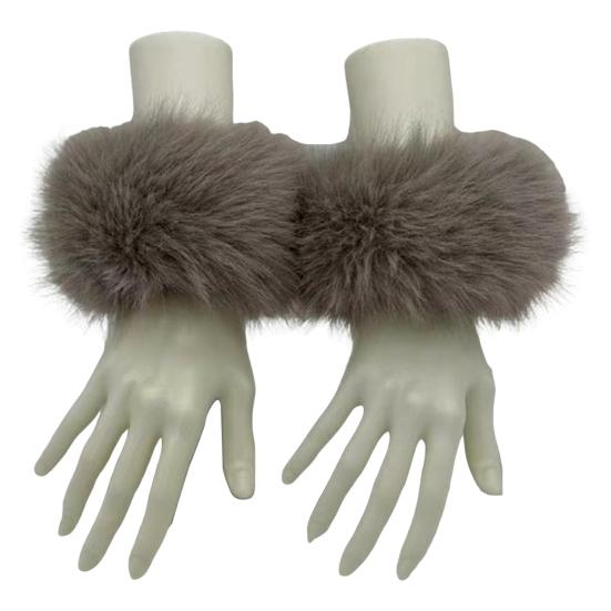 1 Paar Kunstfell-Handgelenkwärmer Flauschige Damen Plüsch-Ärmelstulpen Winddichtes Thermozubehör für Jacken Pullover khaki